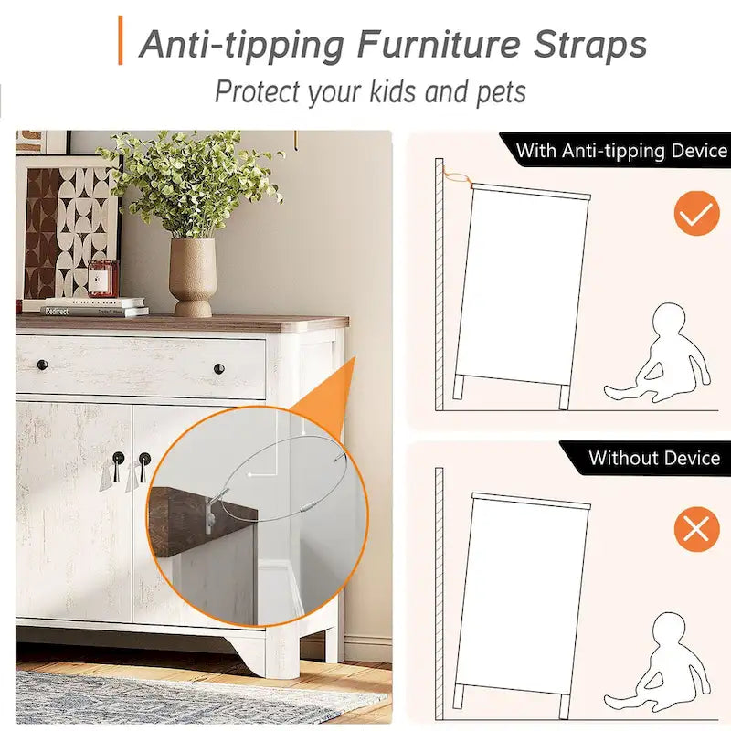 Meuble TV rustique de 150 cm (pour téléviseurs de 65 pouces) — Meuble de divertissement en bois avec 2 tiroirs, des armoires de rangement et des étagères réglables