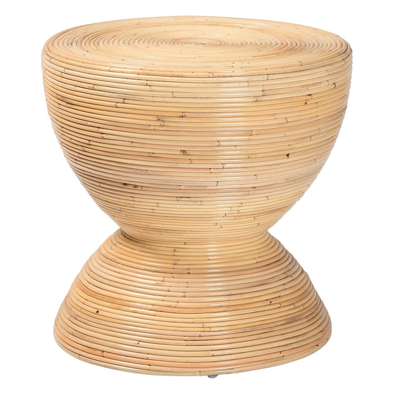 Table d'appoint en rotin naturel laminé — Forme sculpturale de sablier, un choix de style bohème pour le salon