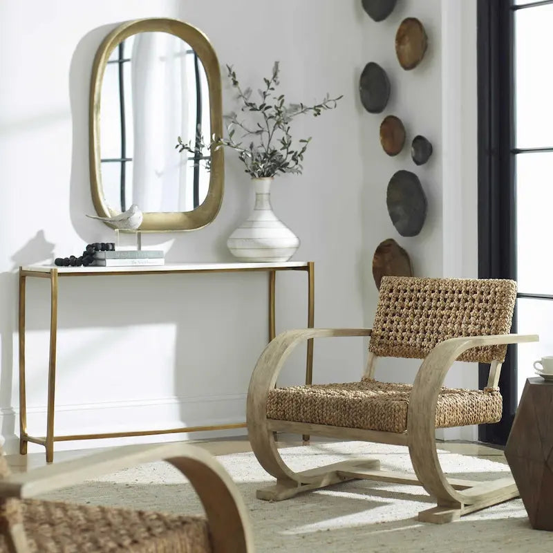 Console d'entrée à plateau en marbre — 120 cm — Finition blanc et or