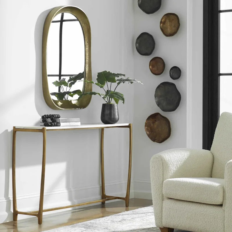 Console d'entrée à plateau en marbre — 120 cm — Finition blanc et or