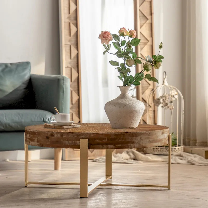 Table Basse Ronde Rétro en Patchwork