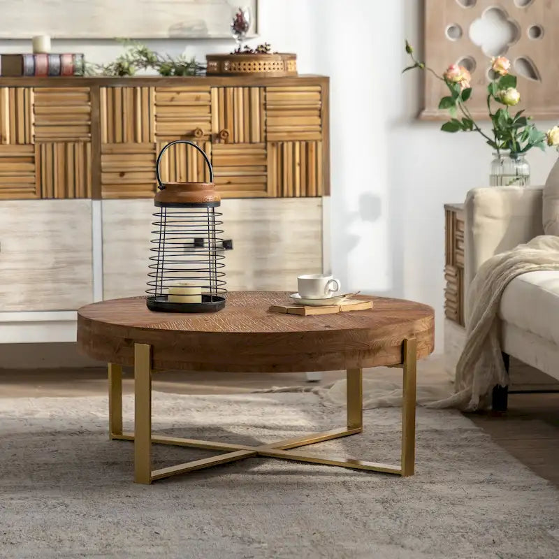 Table Basse Ronde Rétro en Patchwork