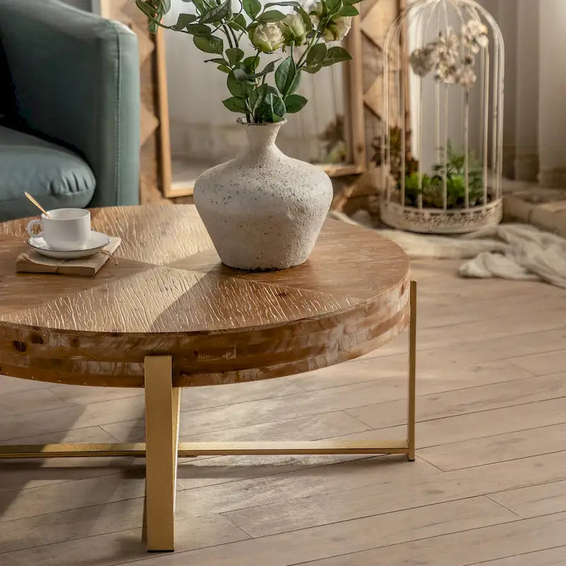 Table Basse Ronde Rétro en Patchwork