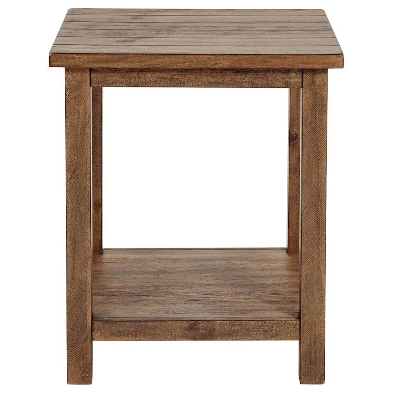 Table d'appoint, étagère à un niveau, grain de bois marron vieilli, 50 cm carré