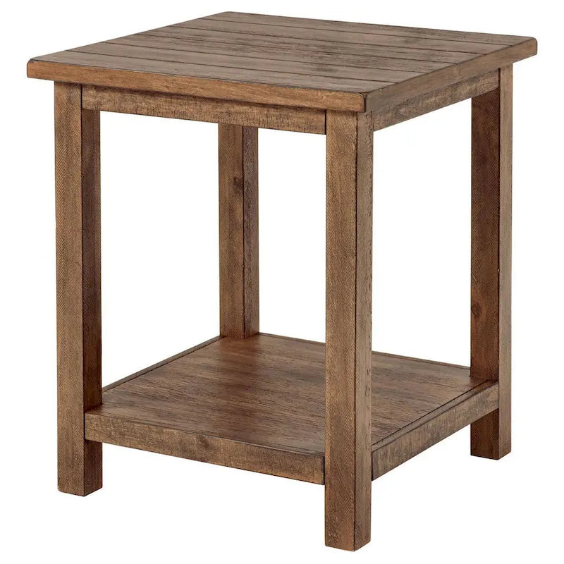 Table d'appoint, étagère à un niveau, grain de bois marron vieilli, 50 cm carré