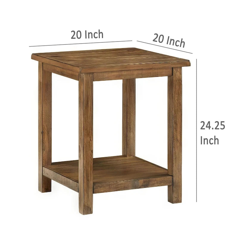 Table d'appoint, étagère à un niveau, grain de bois marron vieilli, 50 cm carré