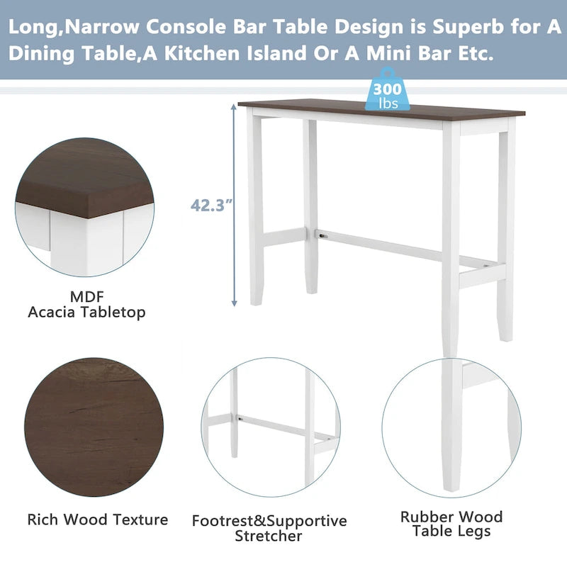 Ensemble de salle à manger 3 pièces style ferme avec table rectangulaire et 2 chaises