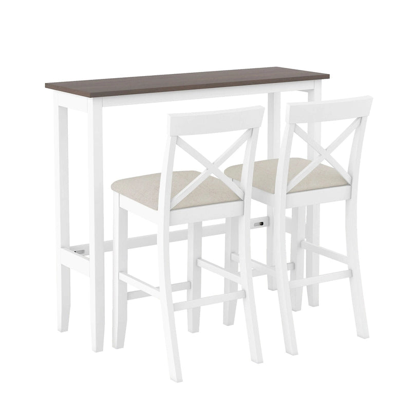 Ensemble de salle à manger 3 pièces style ferme avec table rectangulaire et 2 chaises