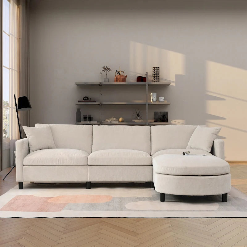 107.87 Canapé sectionnel 4 places avec coussin amovible et pouf mobile