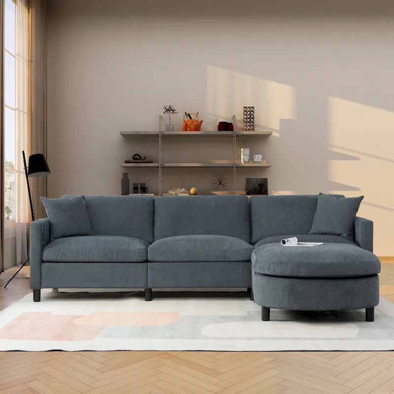 107.87 Canapé sectionnel 4 places avec coussin amovible et pouf mobile