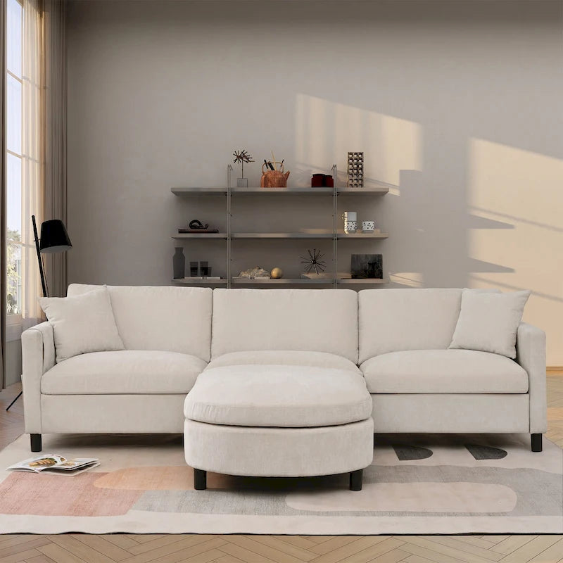 107.87 Canapé sectionnel 4 places avec coussin amovible et pouf mobile