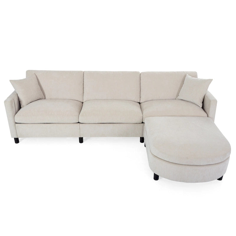 107.87 Canapé sectionnel 4 places avec coussin amovible et pouf mobile