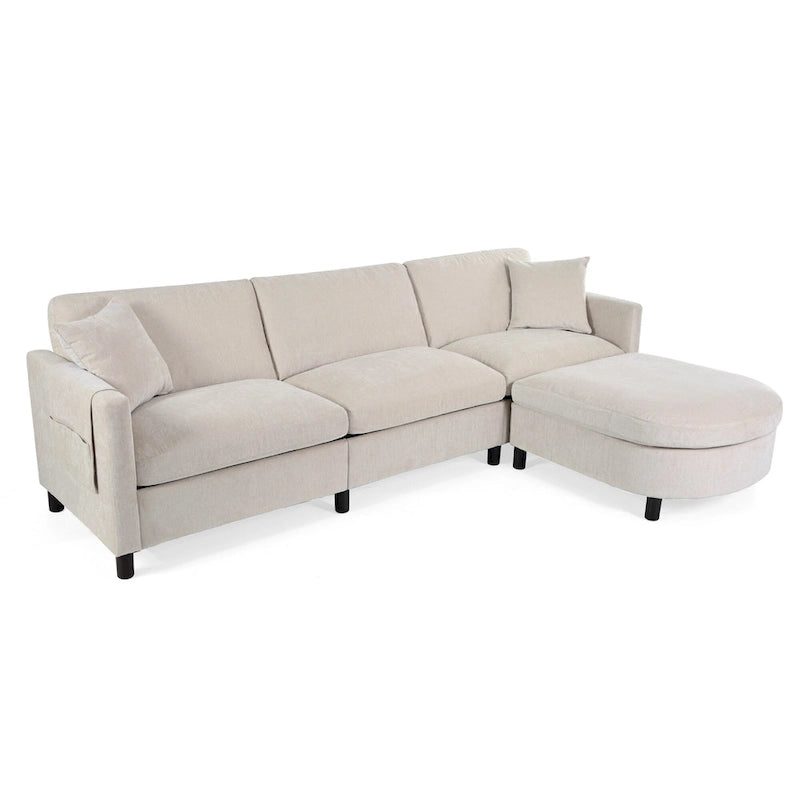 107.87 Canapé sectionnel 4 places avec coussin amovible et pouf mobile