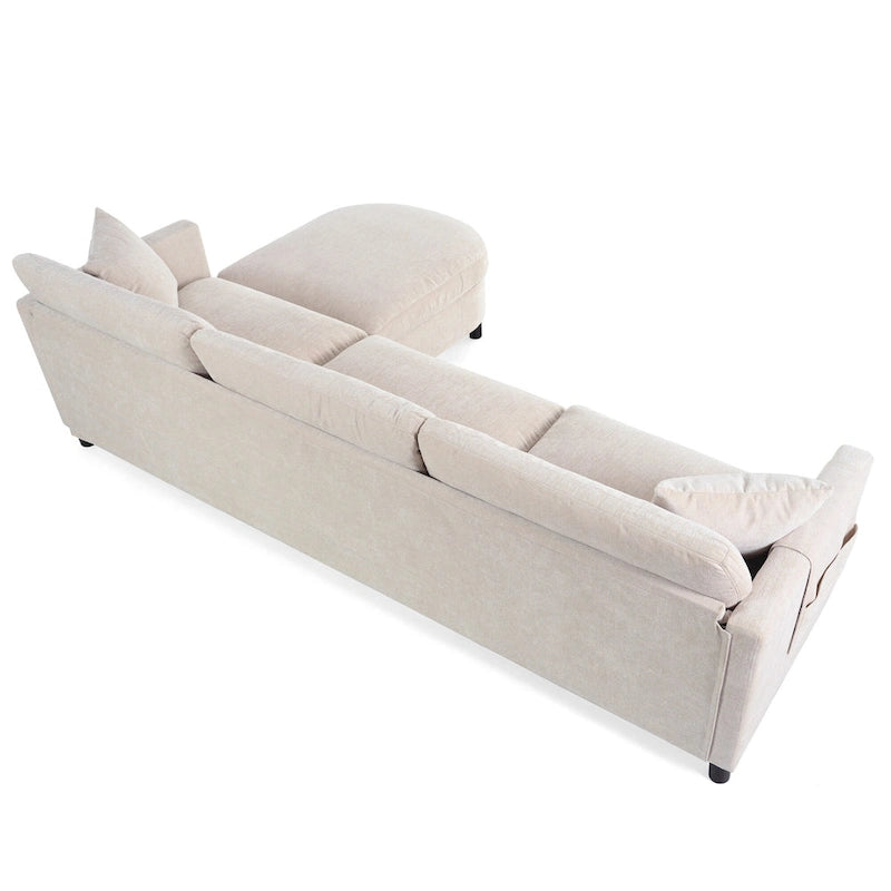 107.87 Canapé sectionnel 4 places avec coussin amovible et pouf mobile