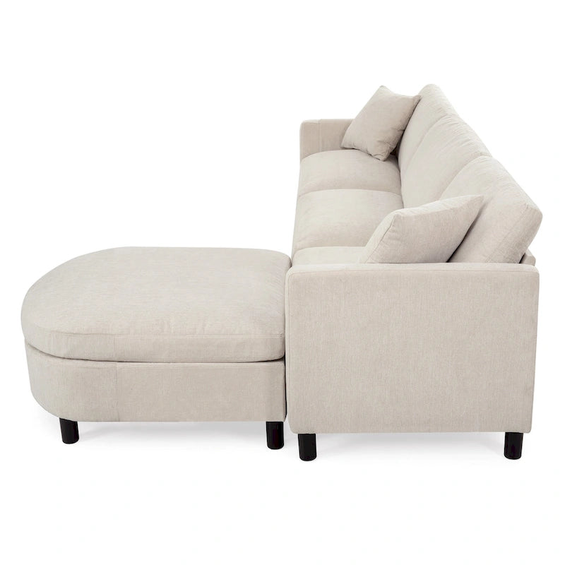 107.87 Canapé sectionnel 4 places avec coussin amovible et pouf mobile