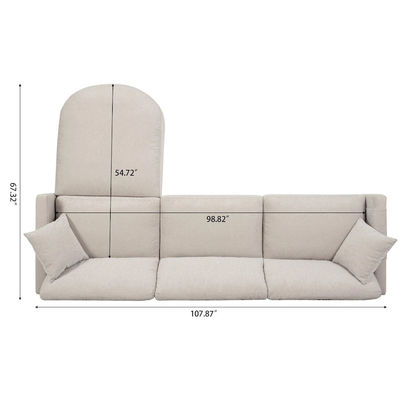 107.87 Canapé sectionnel 4 places avec coussin amovible et pouf mobile