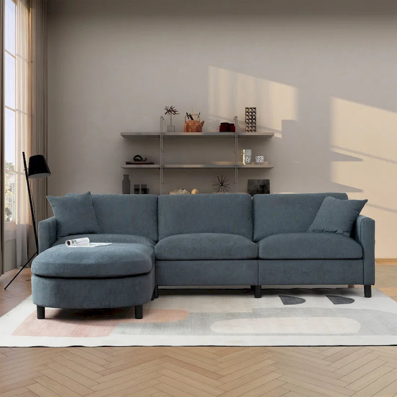 107.87 Canapé sectionnel 4 places avec coussin amovible et pouf mobile