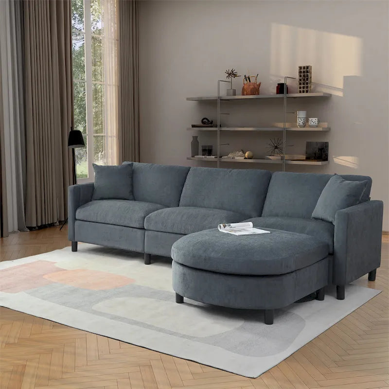 107.87 Canapé sectionnel 4 places avec coussin amovible et pouf mobile