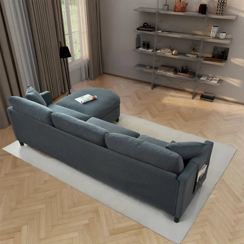 107.87 Canapé sectionnel 4 places avec coussin amovible et pouf mobile