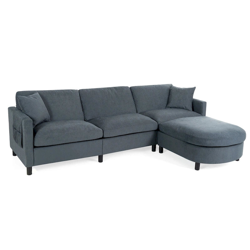 107.87 Canapé sectionnel 4 places avec coussin amovible et pouf mobile