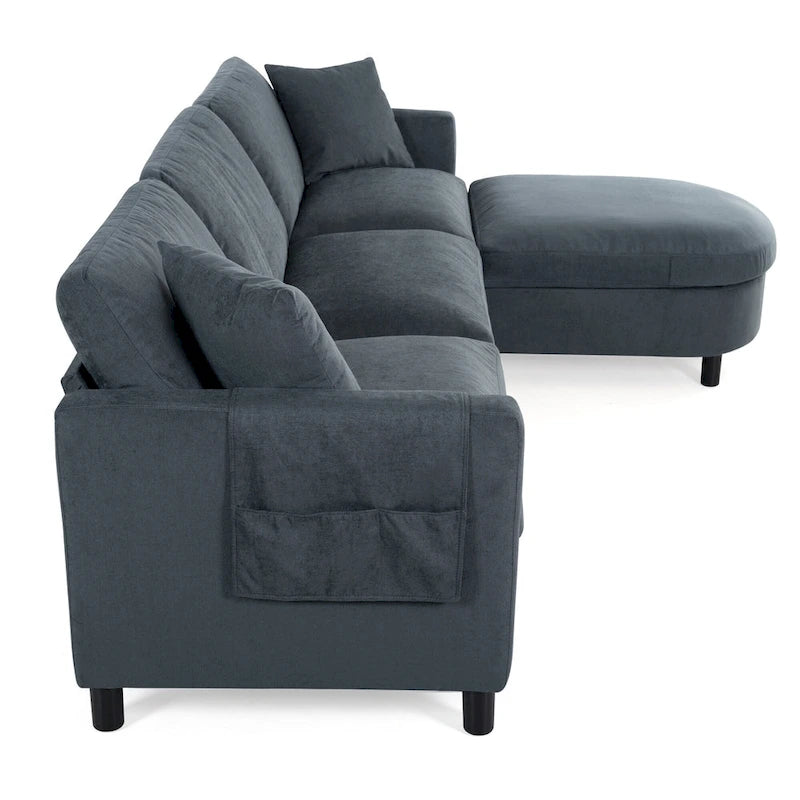 107.87 Canapé sectionnel 4 places avec coussin amovible et pouf mobile