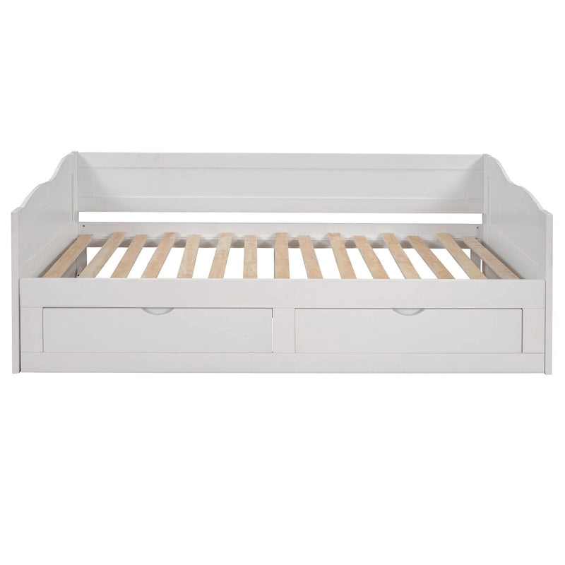Lit de repos extensible en pin blanc avec 2 tiroirs de rangement