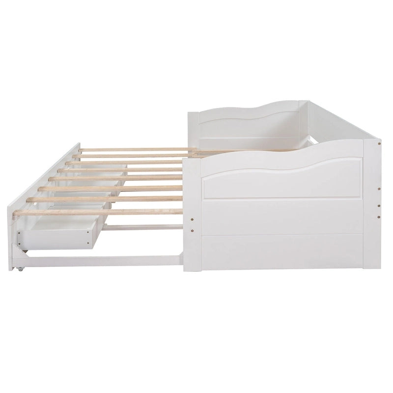 Lit de repos extensible en pin blanc avec 2 tiroirs de rangement