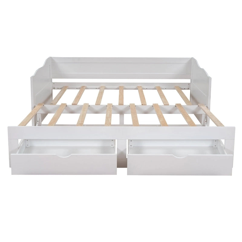 Lit de repos extensible en pin blanc avec 2 tiroirs de rangement