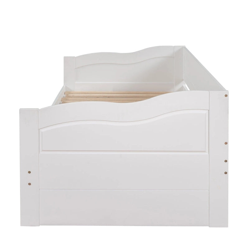 Lit de repos extensible en pin blanc avec 2 tiroirs de rangement