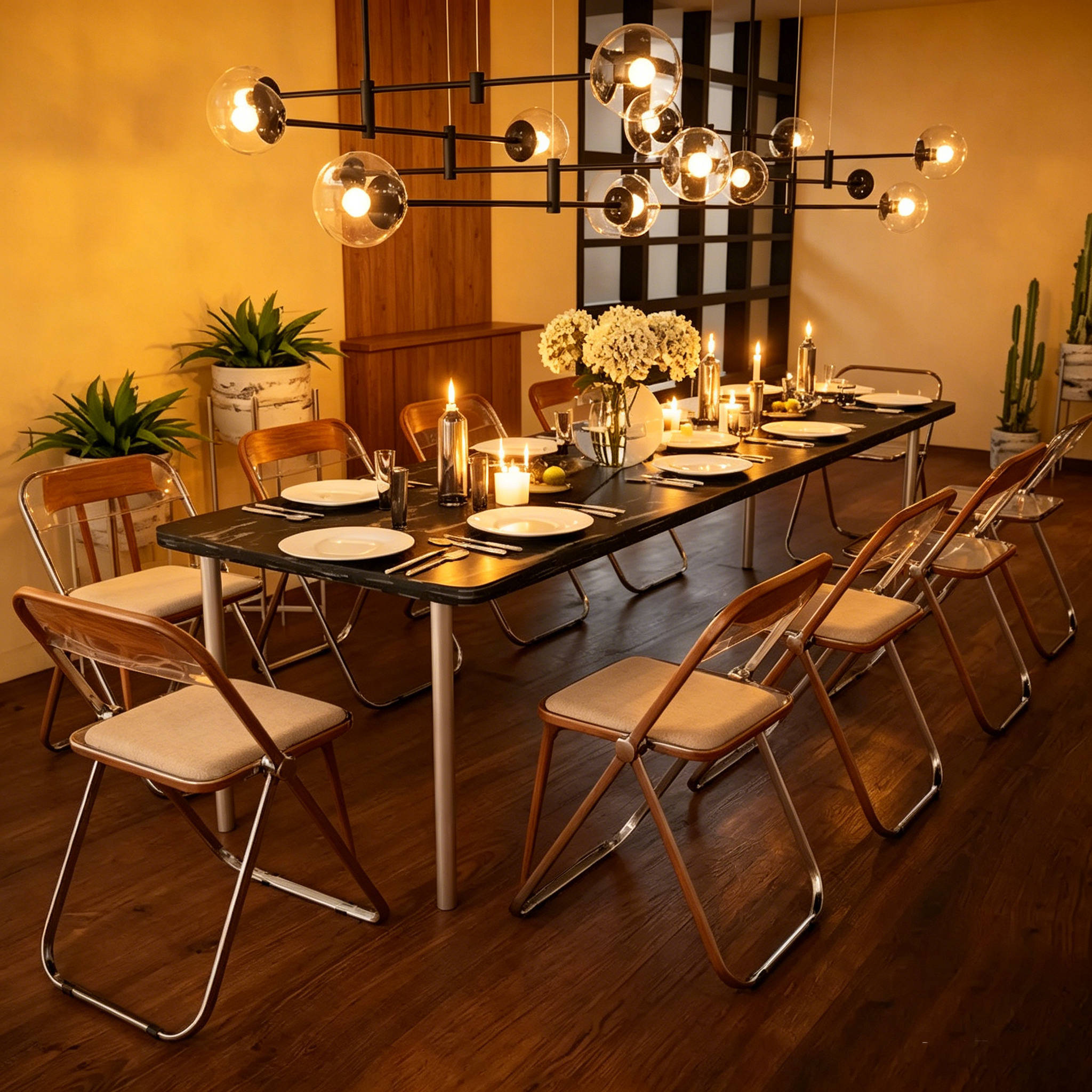 Chaises pliantes de salle à manger (piètement chromé) — Lot de 4