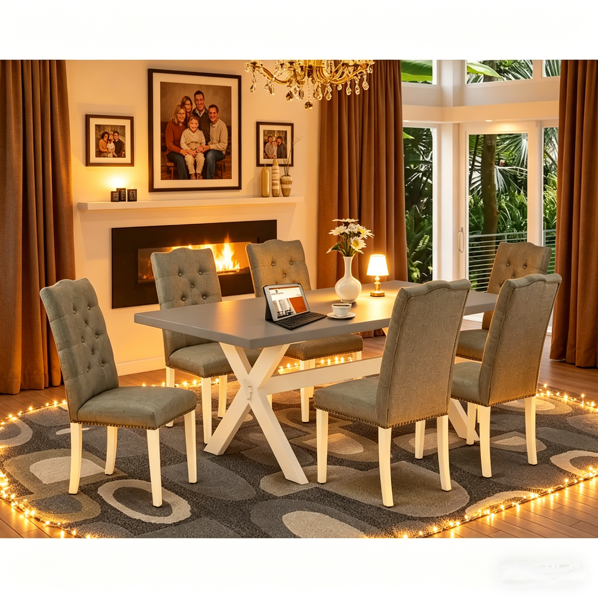 Ensemble de meubles de salle à manger — Table de salle à manger assortie de chaises Parsons en lin gris, blanc cassé (quantité sélectionnable)