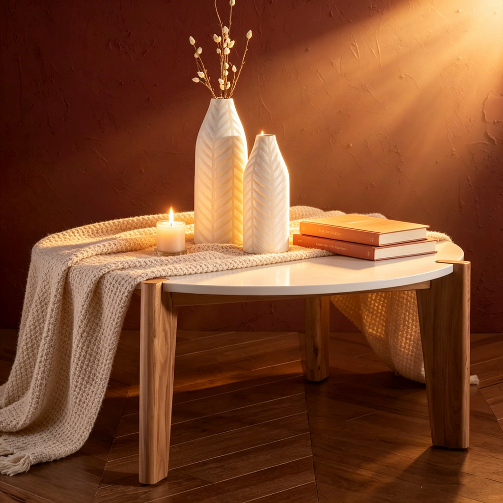 Table basse ronde avec plateau en marbre
