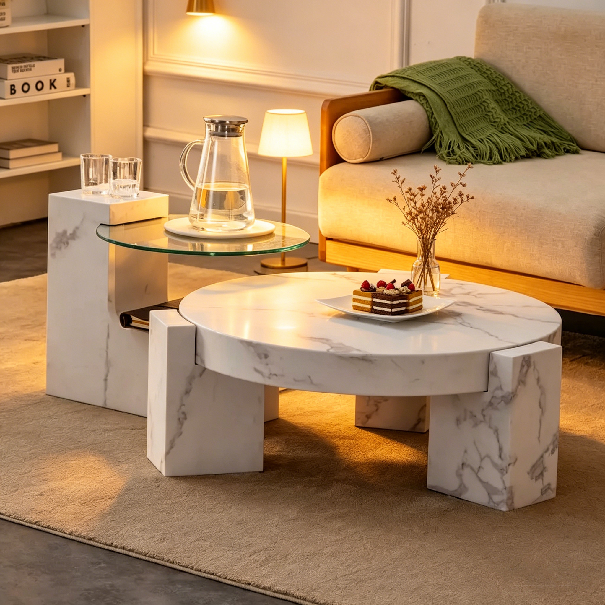 Table basse en MDF aspect marbre