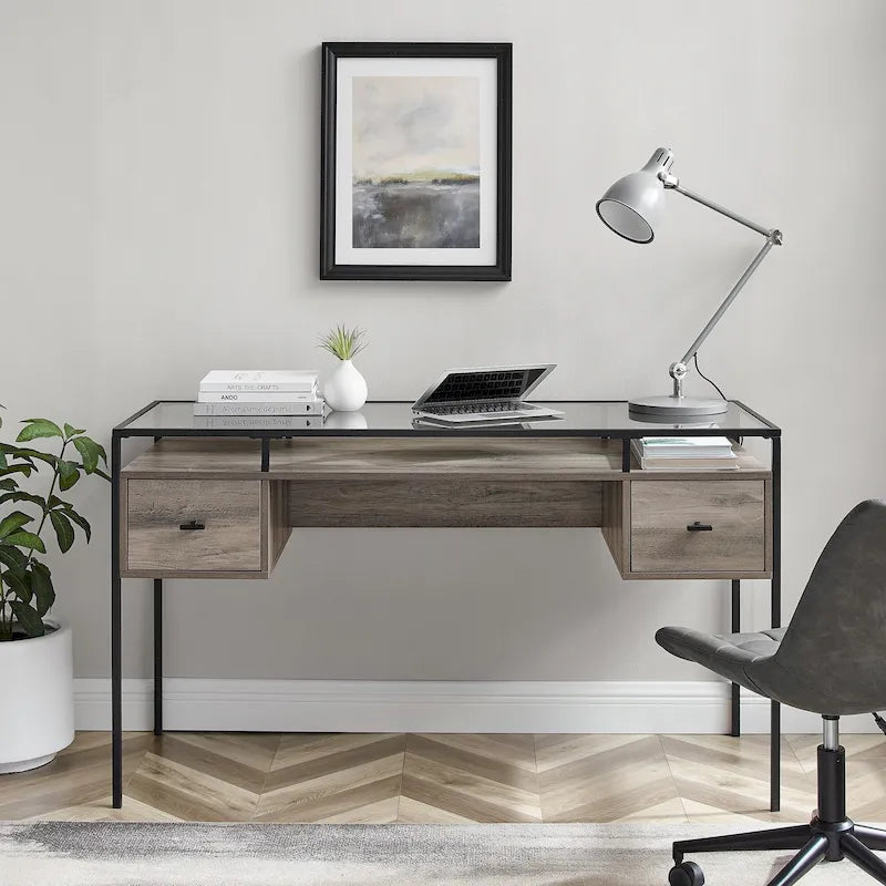 Bureau de travail avec plateau en verre de 56 pouces