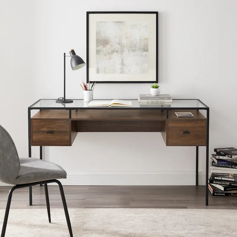 Bureau de travail avec plateau en verre de 56 pouces