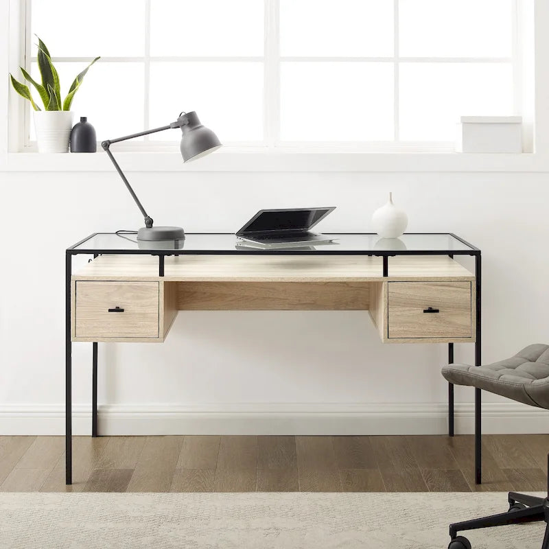 Bureau de travail avec plateau en verre de 56 pouces