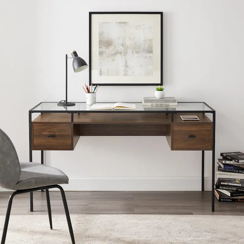 Bureau de travail avec plateau en verre de 56 pouces