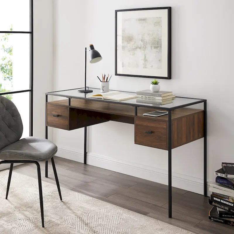 Bureau de travail avec plateau en verre de 56 pouces