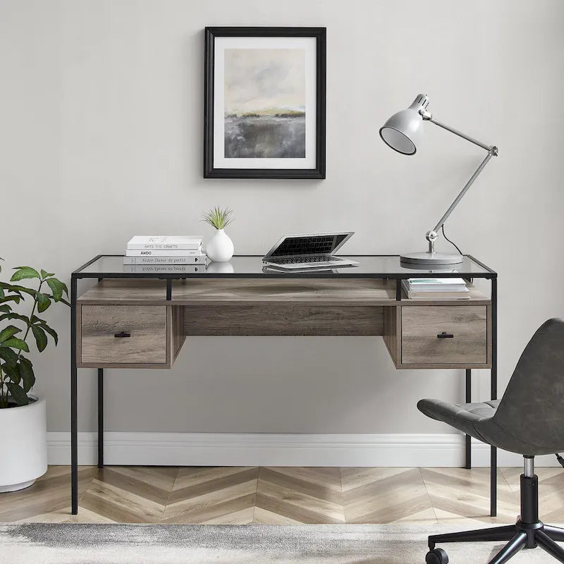 Bureau de travail avec plateau en verre de 56 pouces
