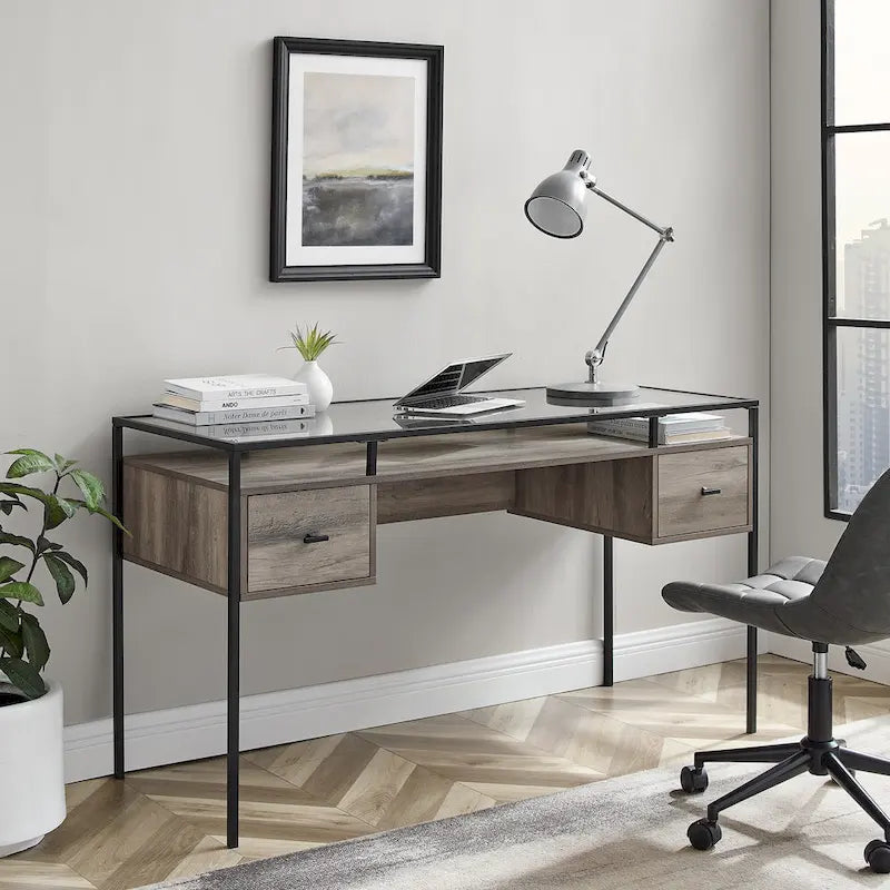 Bureau de travail avec plateau en verre de 56 pouces