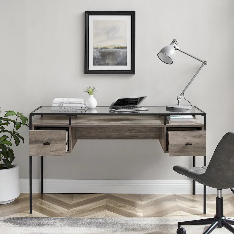 Bureau de travail avec plateau en verre de 56 pouces