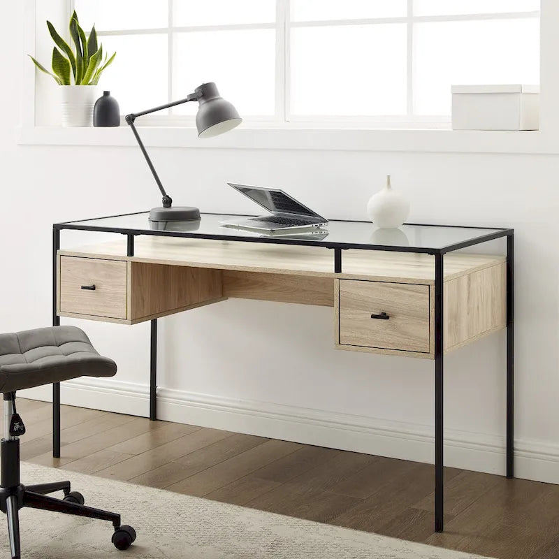 Bureau de travail avec plateau en verre de 56 pouces