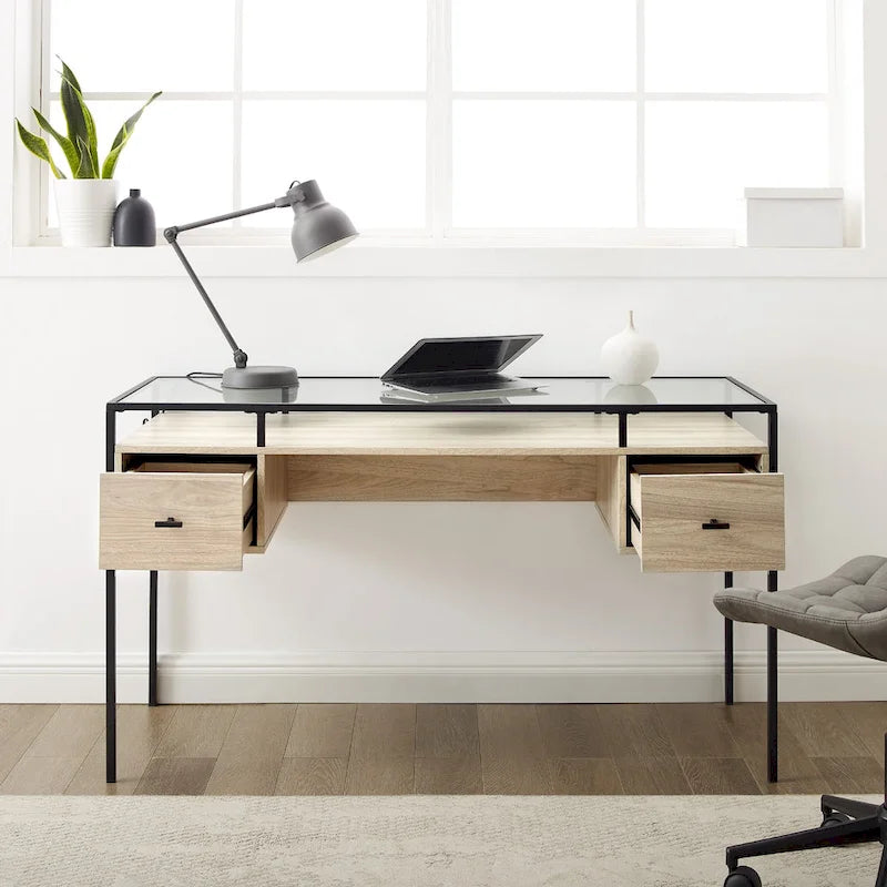 Bureau de travail avec plateau en verre de 56 pouces