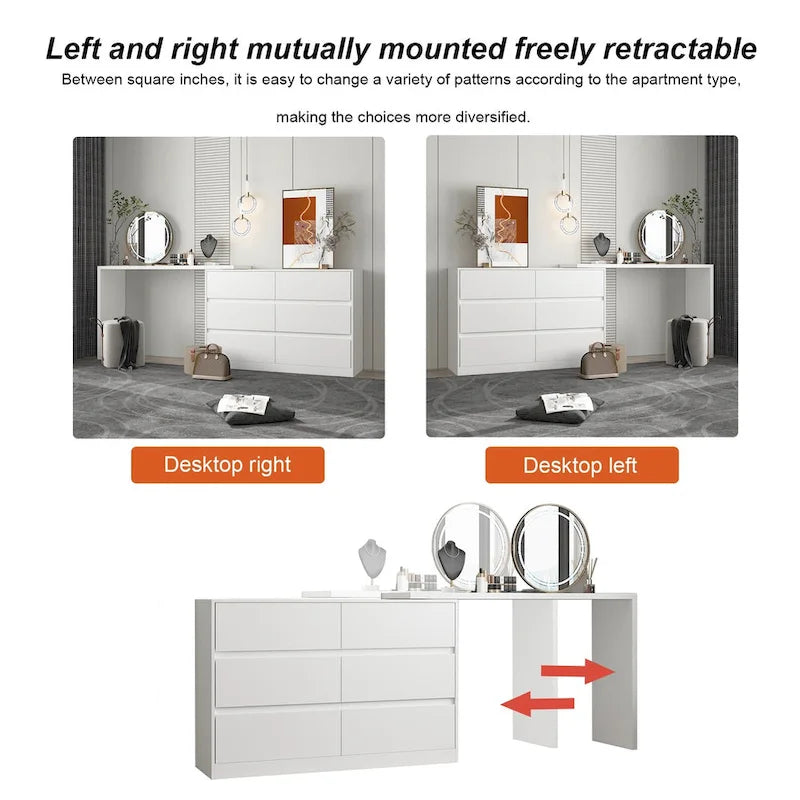 Coiffeuse rotative et bureau — Meuble-lavabo à six tiroirs (table de maquillage)