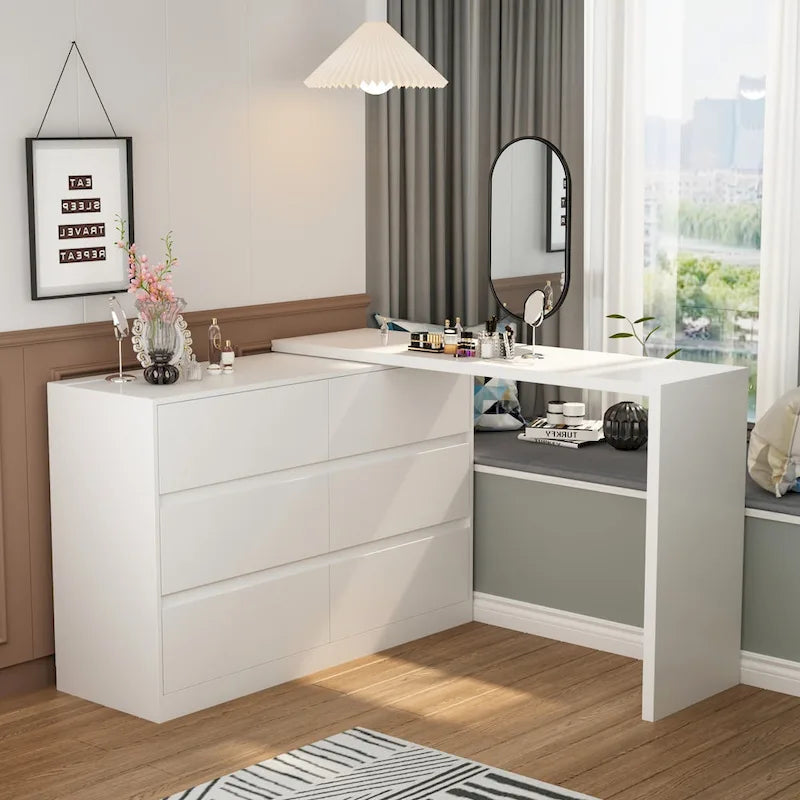 Coiffeuse rotative et bureau — Meuble-lavabo à six tiroirs (table de maquillage)