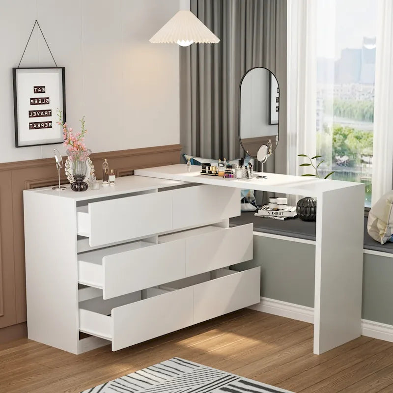 Coiffeuse rotative et bureau — Meuble-lavabo à six tiroirs (table de maquillage)