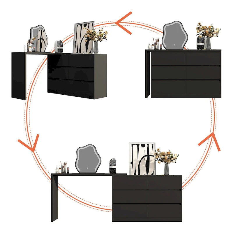 Coiffeuse rotative et bureau — Meuble-lavabo à six tiroirs (table de maquillage)