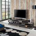 Meuble TV moderne gris de 82 pouces de large avec étagères ouvertes