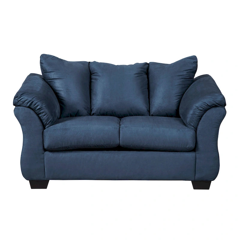 Causeuse en microfibre bleu marine avec coussins décoratifs