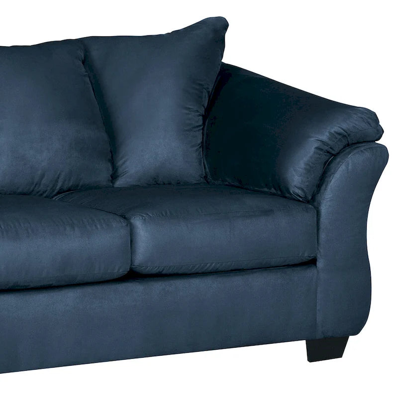Causeuse en microfibre bleu marine avec coussins décoratifs